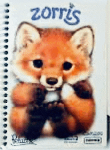 a spiral notebook with a picture of a fox and the word zorris on it