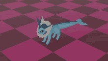 a 3d model of a blue pokemon on a pink checkered floor