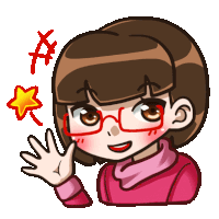 a cartoon drawing of a girl wearing red glasses waving