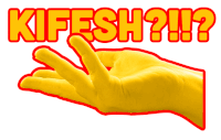 a yellow hand is reaching out towards the word kifsh