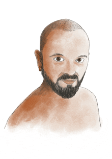 a drawing of a man with a beard and no shirt on