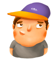 a cartoon of a man wearing a purple hat that says ' sydney ' on the front