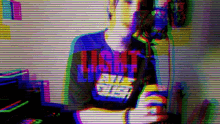 a blurry image of a person with the word high on the bottom