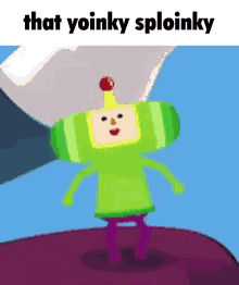 a cartoon character with the words that yoinky sploinky