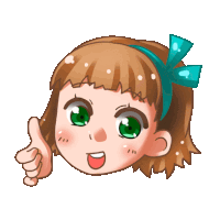 a cartoon girl with green eyes is giving a thumbs up sign