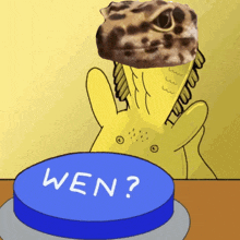 a cartoon drawing of a lizard pressing a button that says wen