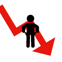 a silhouette of a man standing in front of a red arrow