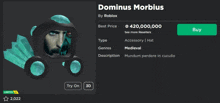 a screenshot of dominus morbidus by roblox with a green buy button