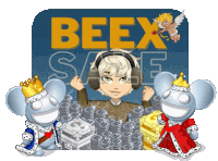 a cartoon illustration of a boy wearing headphones with the words beex sale behind him