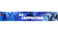 a banner for mr cappuccino shows a skeleton with a gun