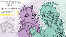 a drawing of two furry characters with the words susu-quer que eu aperte cacherol mais