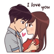 a cartoon of a man and a woman kissing with the words i love you written on the bottom .