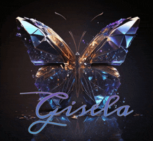 a butterfly with the name gisela written underneath it