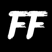 the letter ff is written in white on a black background