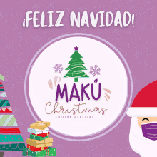 a purple background with a christmas tree and the word maku christmas