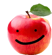 a red apple with a green leaf has a smiley face drawn on it