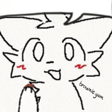 a drawing of a cat with the words brownie yum written below it