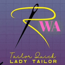 a logo for taylor quick lady tailor with a needle