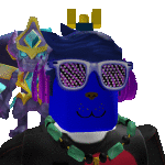 a blue mask with sunglasses and headphones on it