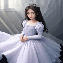 a doll wearing a white dress and a tiara