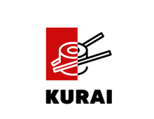 a logo for kurai shows a roll of sushi with chopsticks