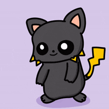 a cartoon drawing of a black cat with a yellow tail