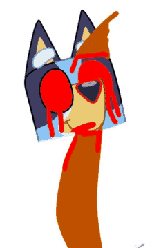 a drawing of a cartoon character with blood dripping from his eyes