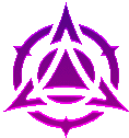 a purple and white symbol with a triangle and a circle on a white background .