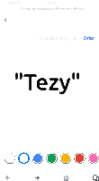 a phone screen shows the word tezy in black on a white background