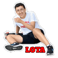 a sticker of a young man with the name lota