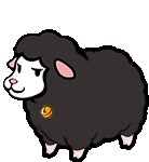 a cartoon drawing of a black sheep with a yellow circle on its chest .