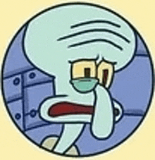 squidward from spongebob squarepants is wearing a mask and covering his mouth .