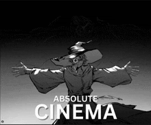 a poster for absolute cinema shows a man in a witch hat