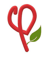 a red heart with a green leaf on the bottom