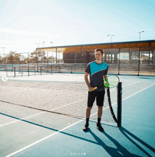 a man standing on a tennis court holding a tennis racket