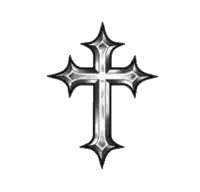 a black and white cross with four pointed corners on a white background