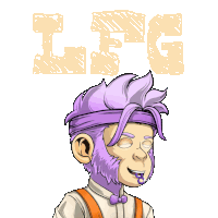 a drawing of a monkey with purple hair and the word lfg behind him