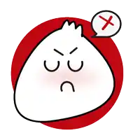 a cartoon drawing of an angry dumpling with a red circle around it