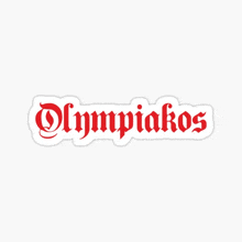 a sticker that says olympiakos in red letters