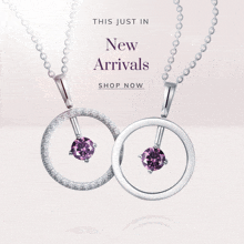 two necklaces are displayed with the words " this just in new arrivals "