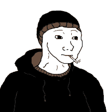 a cartoon of a man wearing a black hoodie and a black hat smoking a cigarette