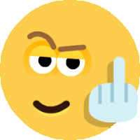 a yellow smiley face with an angry expression and a middle finger