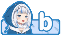 a picture of a girl with a shark hat and the letter b