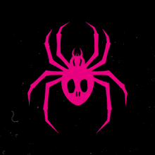 a pink spider with a skull on its face