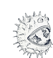 a drawing of a monster with its mouth open