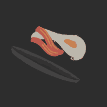 an illustration of eggs and sausages falling into a pan