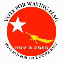 a sticker that says vote for waving flag