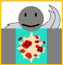 a pixel art drawing of a smiley face with blood coming out of it 's mouth