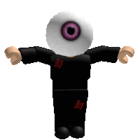 a cartoon character with a large eyeball on his head is wearing a black shirt with chinese characters on it