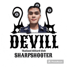 devil thailand billiard club sharpshooter logo with a man